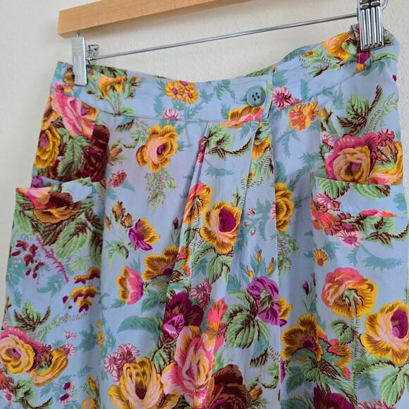 Kenzo Paris Floral Wrap Mini Skirt Light Blue Size EU38 US 6 Retro Cottage Fairy - Picture 2 of 7